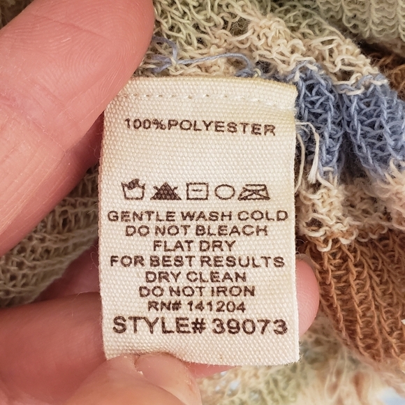 🚨CL:Hem & Thread Elba Stripe Open Knit Sweater Green Brown Cream Medium - Picture 6 of 7